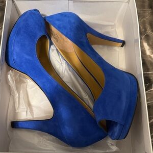 Elegant Blue Suede Peep-Toe Heels
